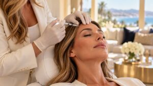 Nurse practitioner performing a Botox injection at a client home in Orange County